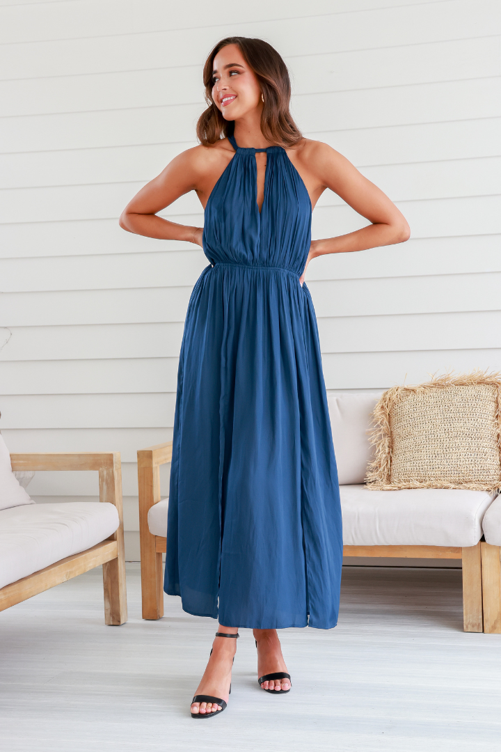 STATUS HALTER DRESS - STEEL