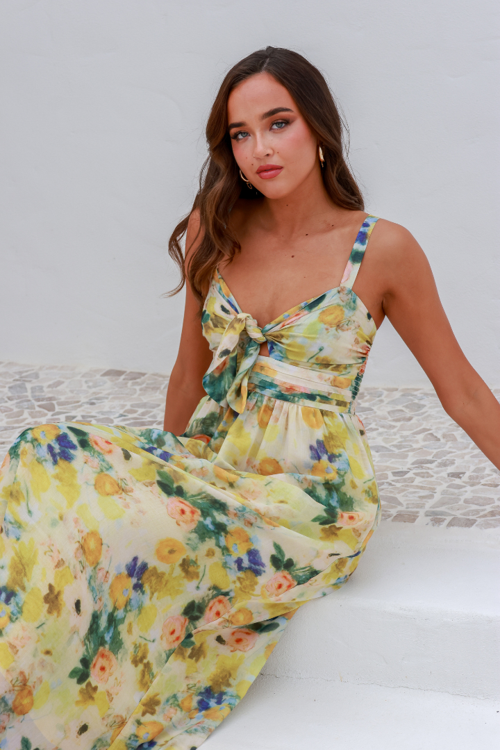 MONET TIE BUST DRESS - YELLOW