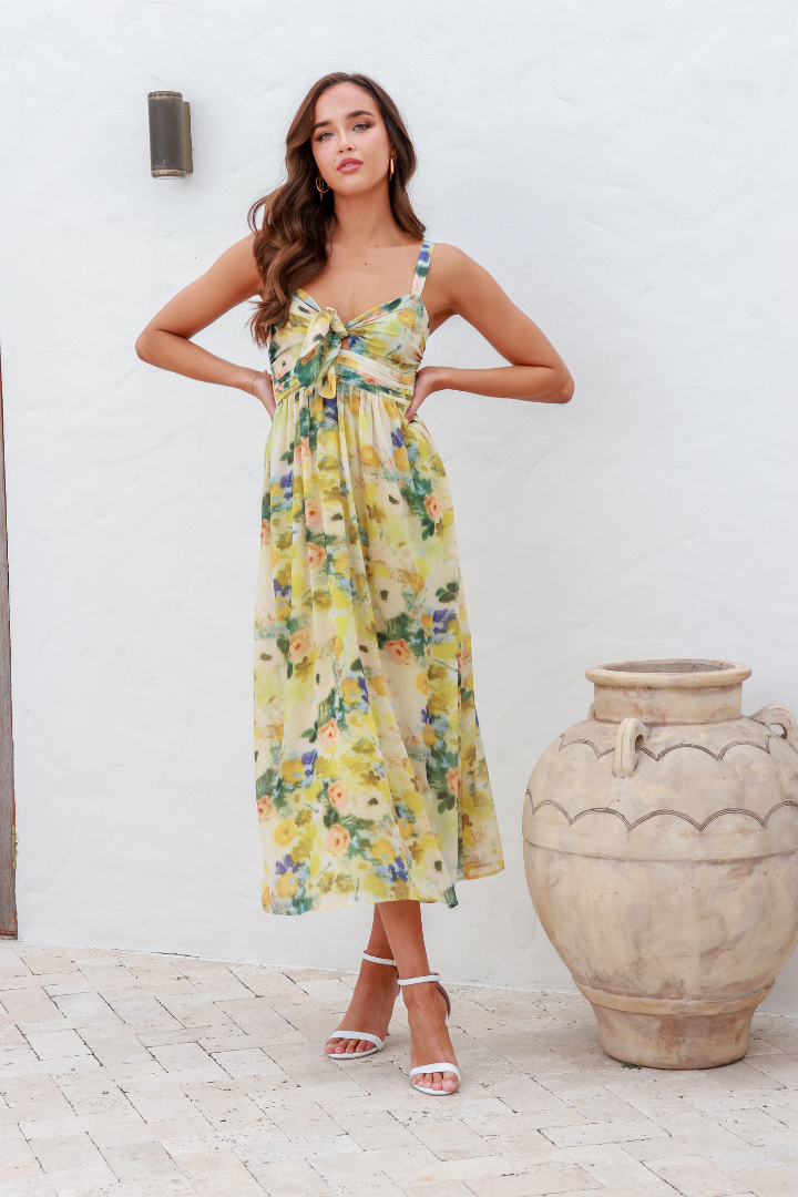 MONET TIE BUST DRESS - YELLOW Shimmer The Label MONET TIE BUST DRESS - YELLOW Shimmer The Label