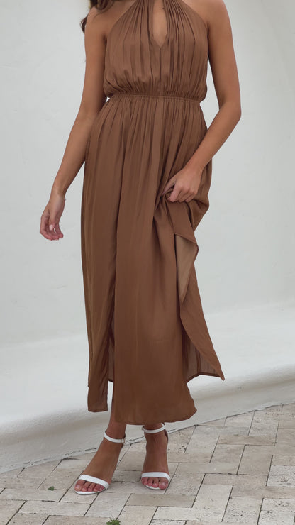STATUS HALTER DRESS - COPPER